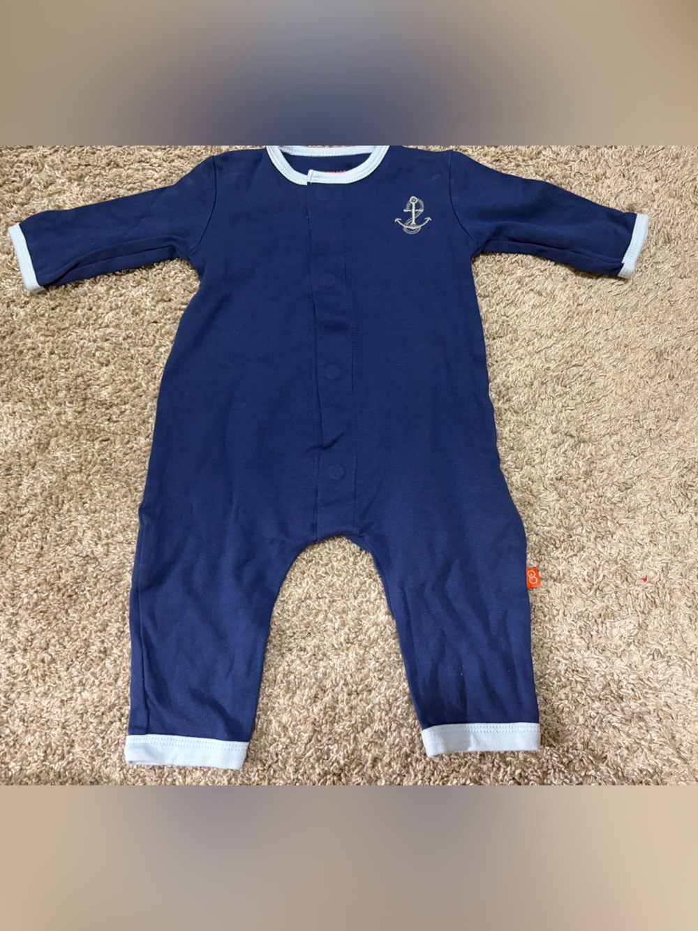 Magnetic Me Navy One-Piece Footie with Light Blue Trim and Anchor